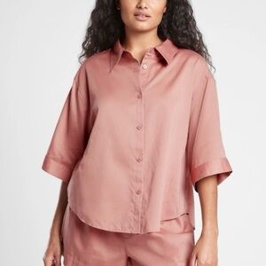 Athleta Cotton Dreams Sleep Oversized Top Medium mauve Pink Shirt Loungewear